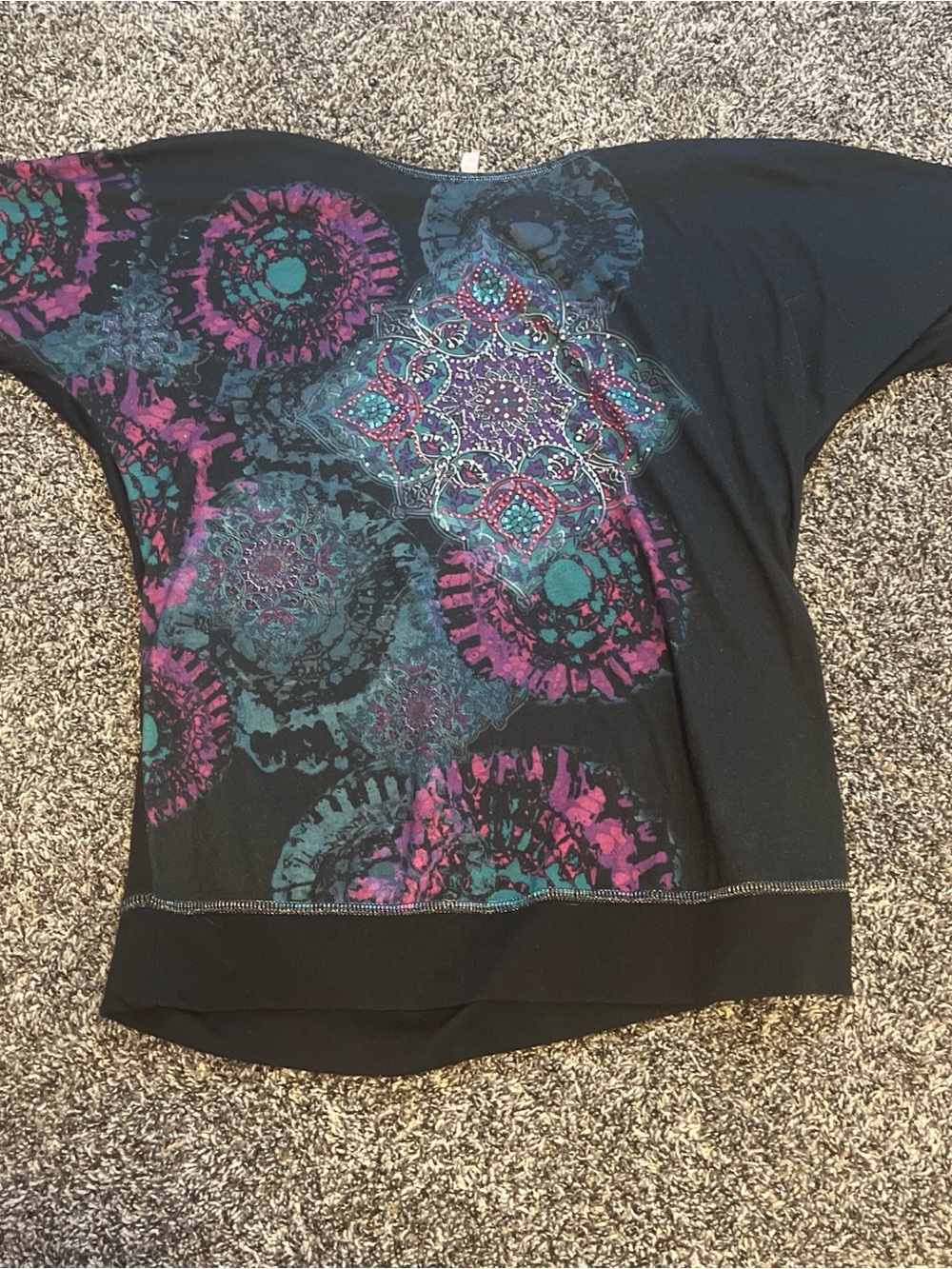 Fashion Bug Black Dolman Tunic with Purple & Teal Medallions